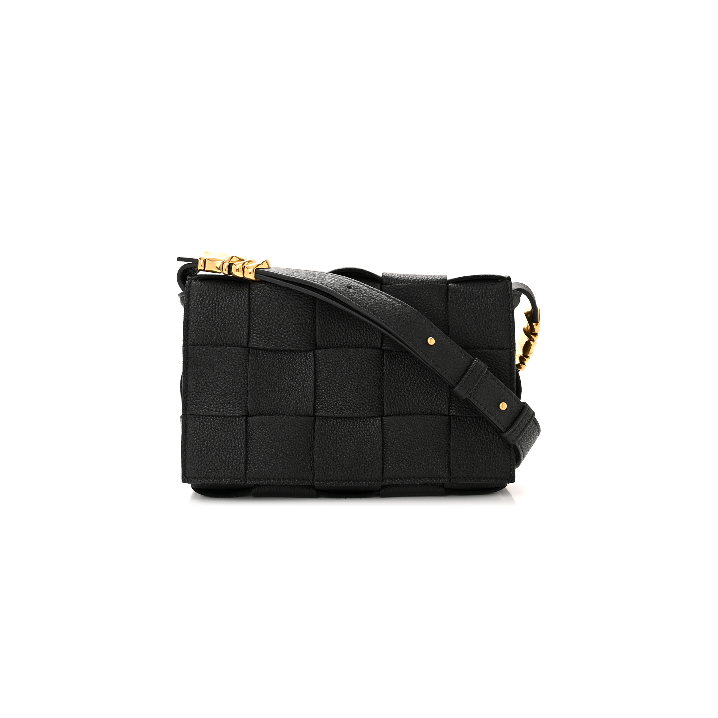 BOTTEGA VENETA GRAINED CALFSKIN MAXI INTRECCIATO CASSETTE CROSSBODY BAG BLACK  (23*15*5.5cm)