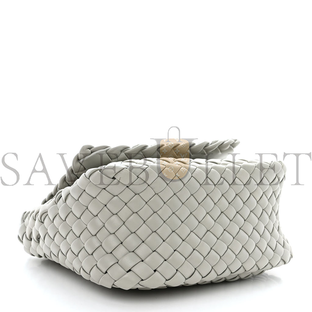 BOTTEGA VENETA NAPPA INTRECCIO MINI COBBLE SHOULDER BAG AGATE GREY (19*18*9cm)