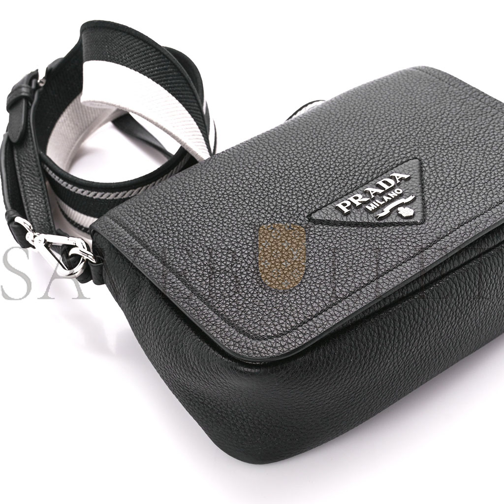 PRADA VITELLO DAINO FLOU FLAP CROSSBODY BLACK (23*15*8cm)