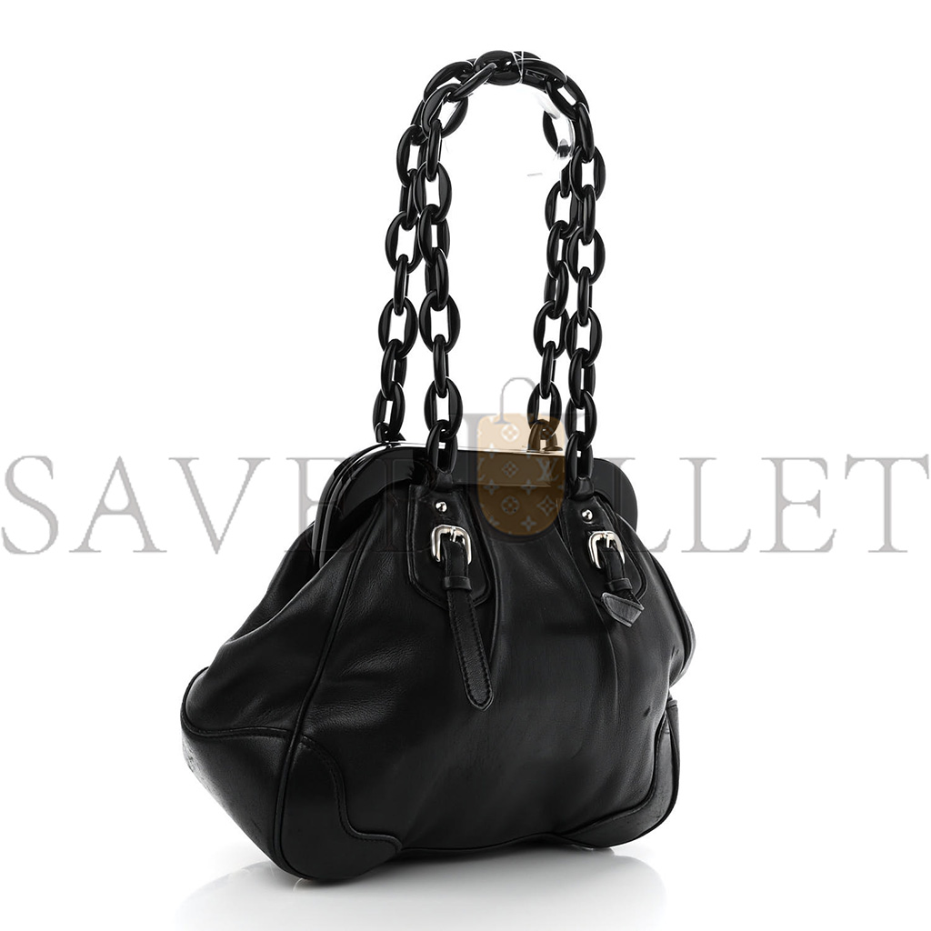 PRADA CALFSKIN SWING CHAIN FRAME BAG BLACK (25*23*10cm)