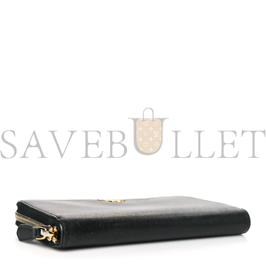 PRADA SAFFIANO METAL ZIP AROUND WALLET BLACK (18*10*2cm)