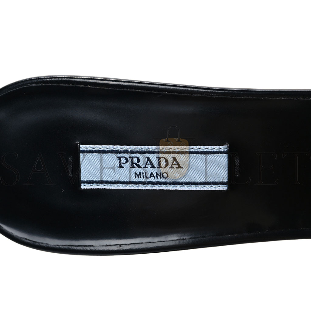 PRADA SPAZZOLATO LOGO 75MM SLIDE SANDALS 40 BLACK