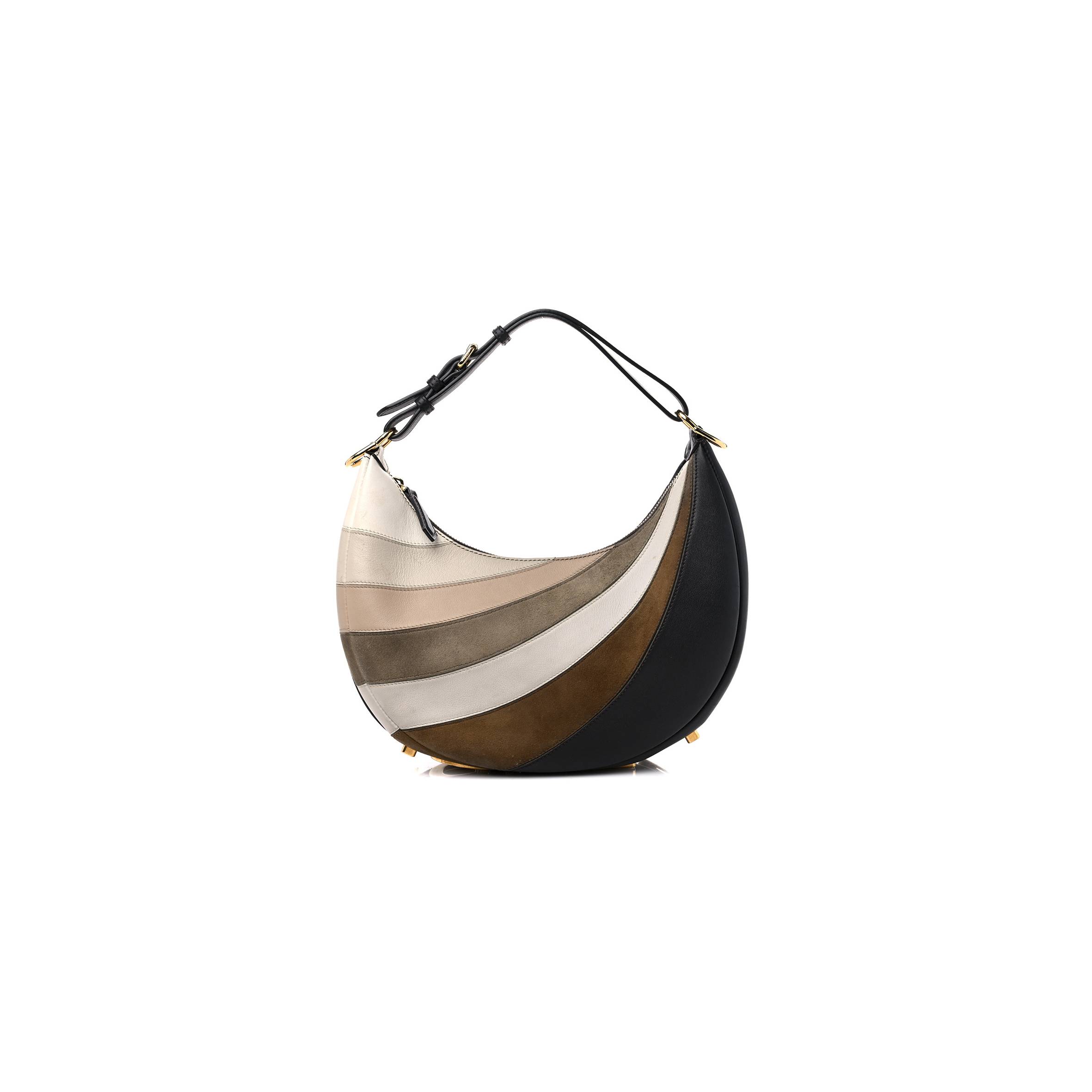 FENDI VITELLO SETA GOATSKIN SUEDE RAINBOW INLAY SMALL FENDIGRAPHY HOBO BAG GRIGIO MULTICOLOR EBANO (29*24.5*10cm)