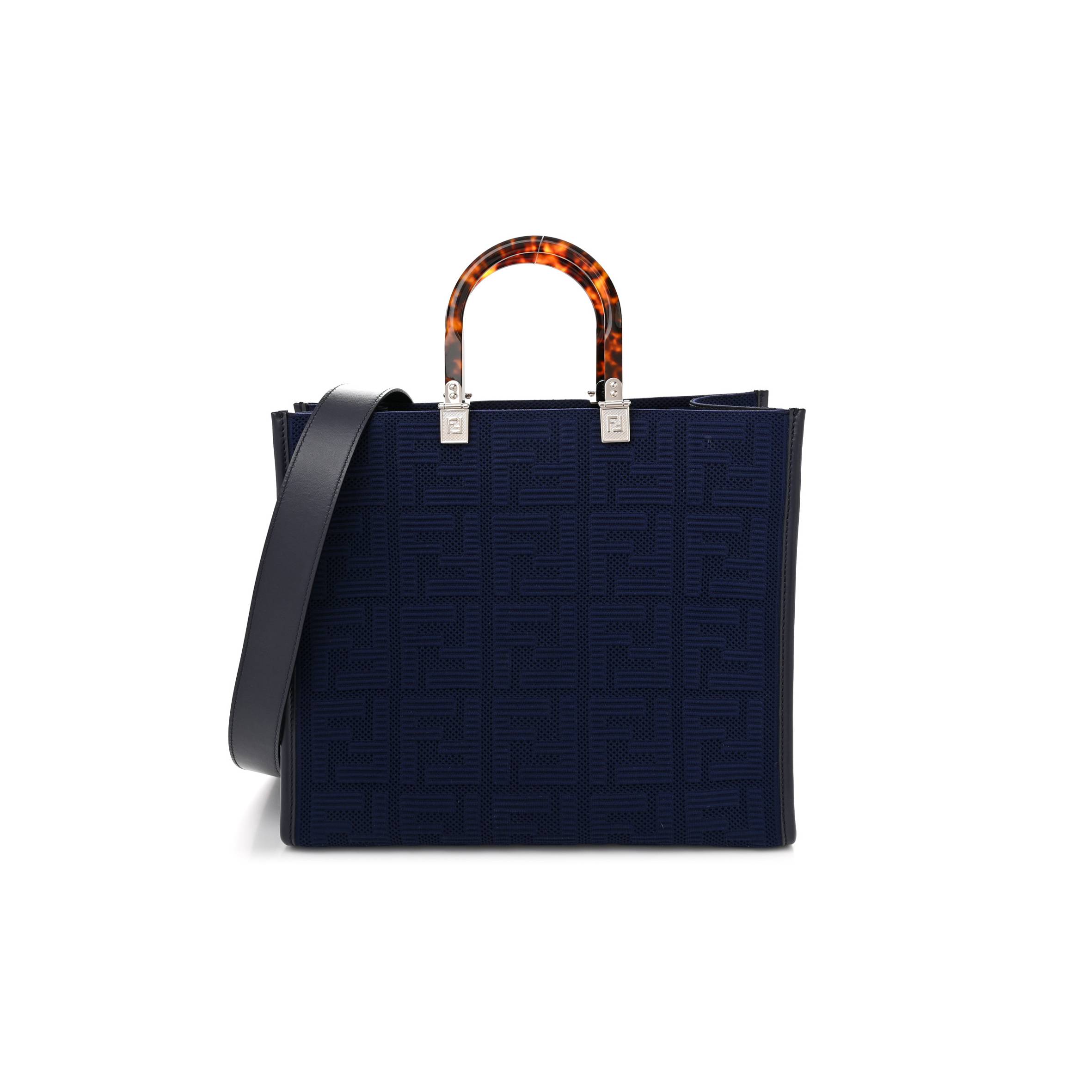 FENDI TECHNICAL FABRIC PLEXIGLASS FF MEDIUM FENDI SUNSHINE SHOPPER TOTE MARINO (36*31*16cm)