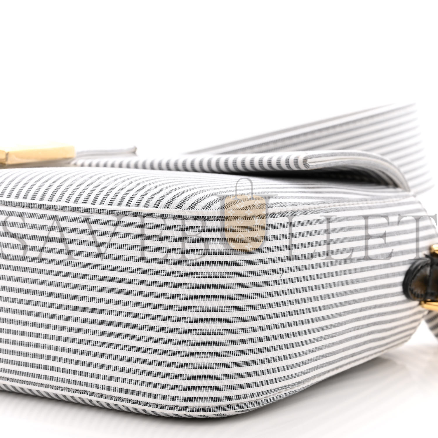 FENDI COTTON CUOIO BRETAGNA STRIPED BAGUETTE GRIGIO WHITE BLACK (27*15*6cm)