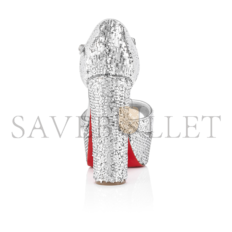 CHRISTIAN LOUBOUTIN SANDALOO MINI PAILLETTES 130 MM STRAPPY SANDALS-CREPE SATIN AND SEQUINS-VERSION SILVER-WOMEN 1250312S281