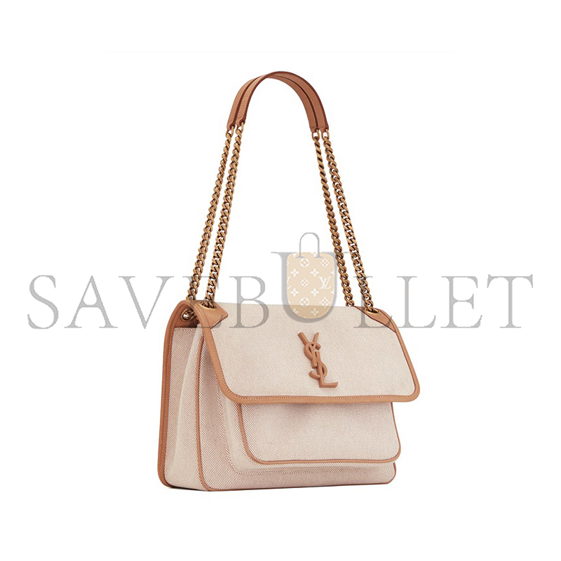 YSL NIKI MEDIUM CHAIN BAG IN CANVAS WITH SMOOTH LEATHER 498894633151 (28*20*8.5cm)