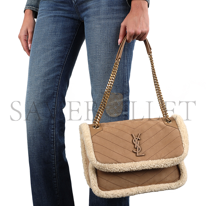 YSL NIKI MEDIUM IN SHEARLING-TRIMMED NUBUCK 633187BTO8W9276 (28*20*8.5cm)
