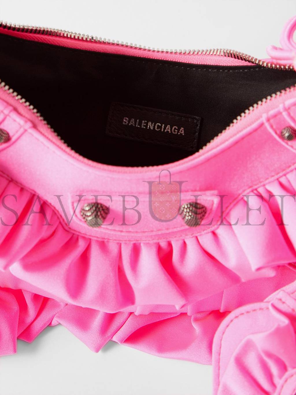 BALENCIAGA PINK LE CAGOLE XS RUFFLED SPANDEX SHOULDER BAG MATCHESFASHION US (25*15.2*6cm)