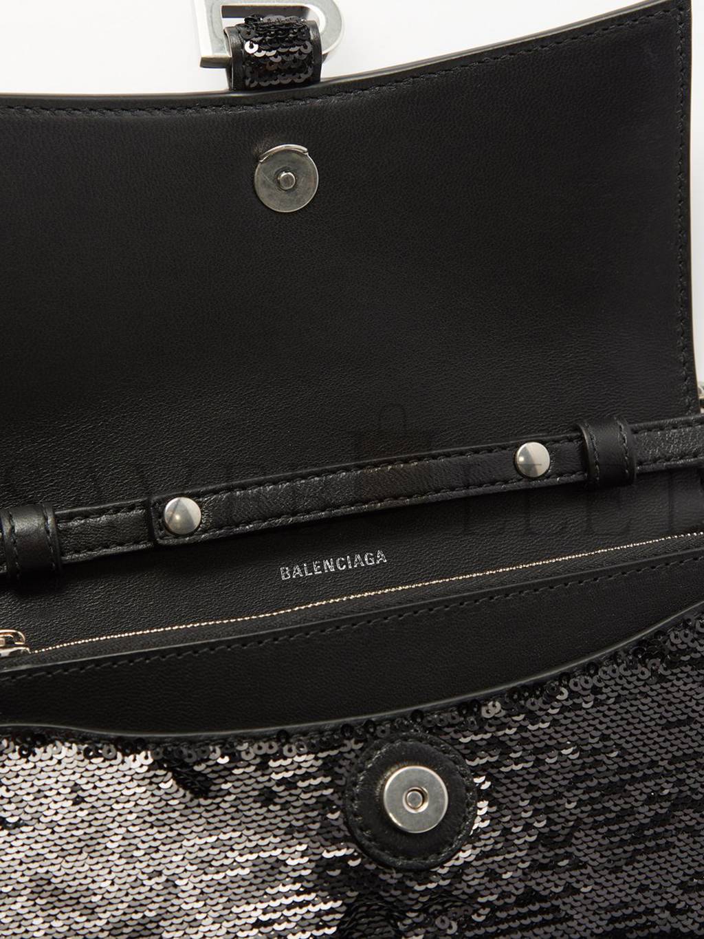 BALENCIAGA BLACK HOURGLASS SEQUINNED LEATHER CROSS-BODY BAG MATCHESFASHION US (19.5*12*5cm)