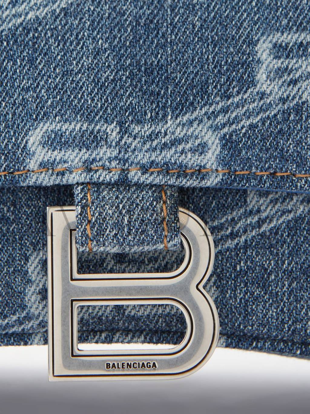 BALENCIAGA BLUE HOURGLASS MONOGRAMMED DENIM BAG MATCHESFASHION US (22.5*13.4*9.5cm)