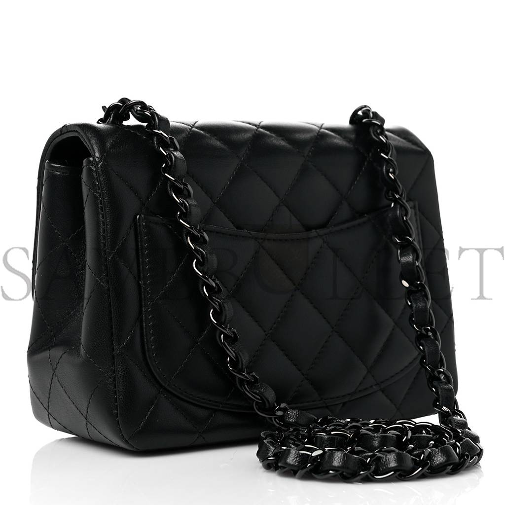 CHANEL LAMBSKIN QUILTED MINI SQUARE FLAP SO BLACK SILVER HARDWARE (17*12*7cm)