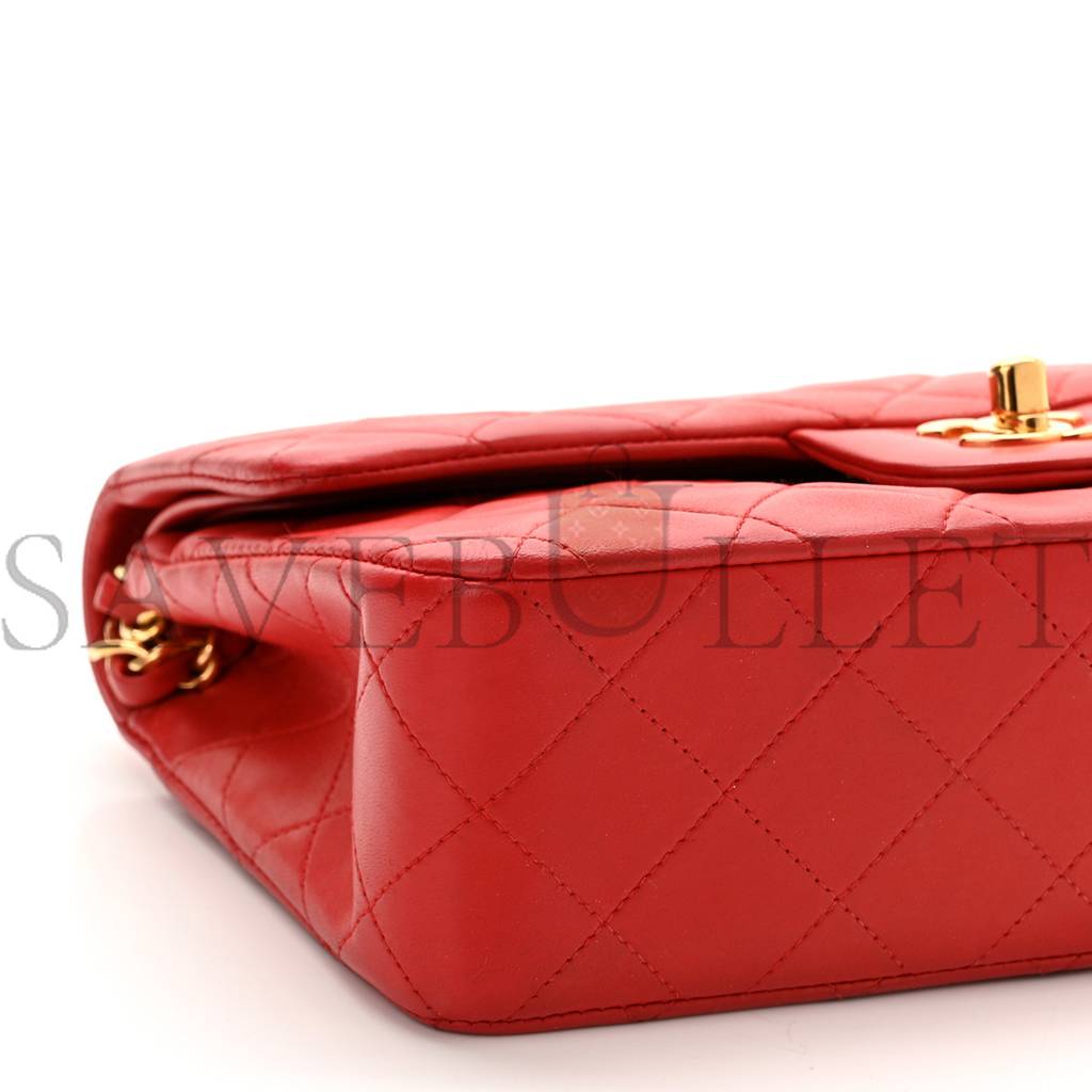 CHANEL LAMBSKIN QUILTED SMALL DOUBLE FLAP RED GOLD HARDWARE (23*14*6cm)