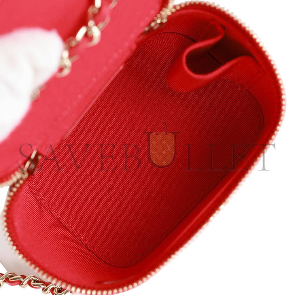 CHANEL CAMELLIA MINI VANITY CASE RED LAMBSKIN LIGHT GOLD HARDWARE (11*9*8cm)