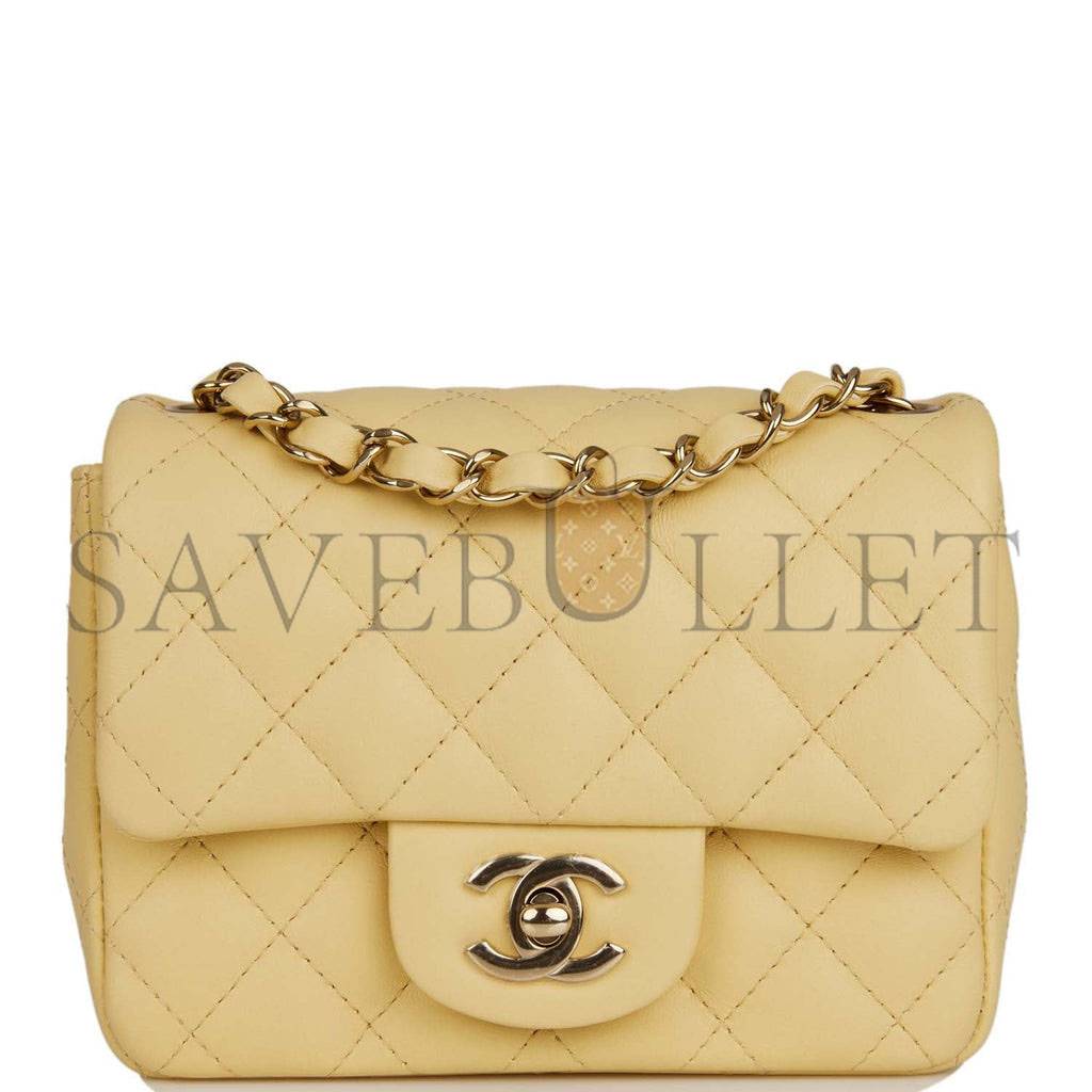 CHANEL MINI SQUARE FLAP BAG YELLOW LAMBSKIN LIGHT GOLD HARDWARE (17*13*8cm)