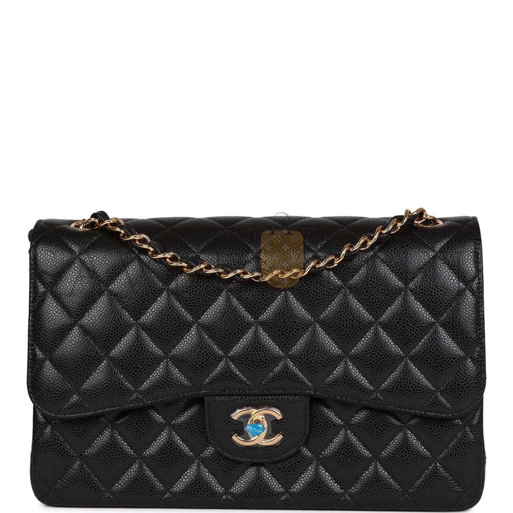 CHANEL JUMBO CLASSIC DOUBLE FLAP BAG BLACK CAVIAR GOLD HARDWARE (30*20*9cm)