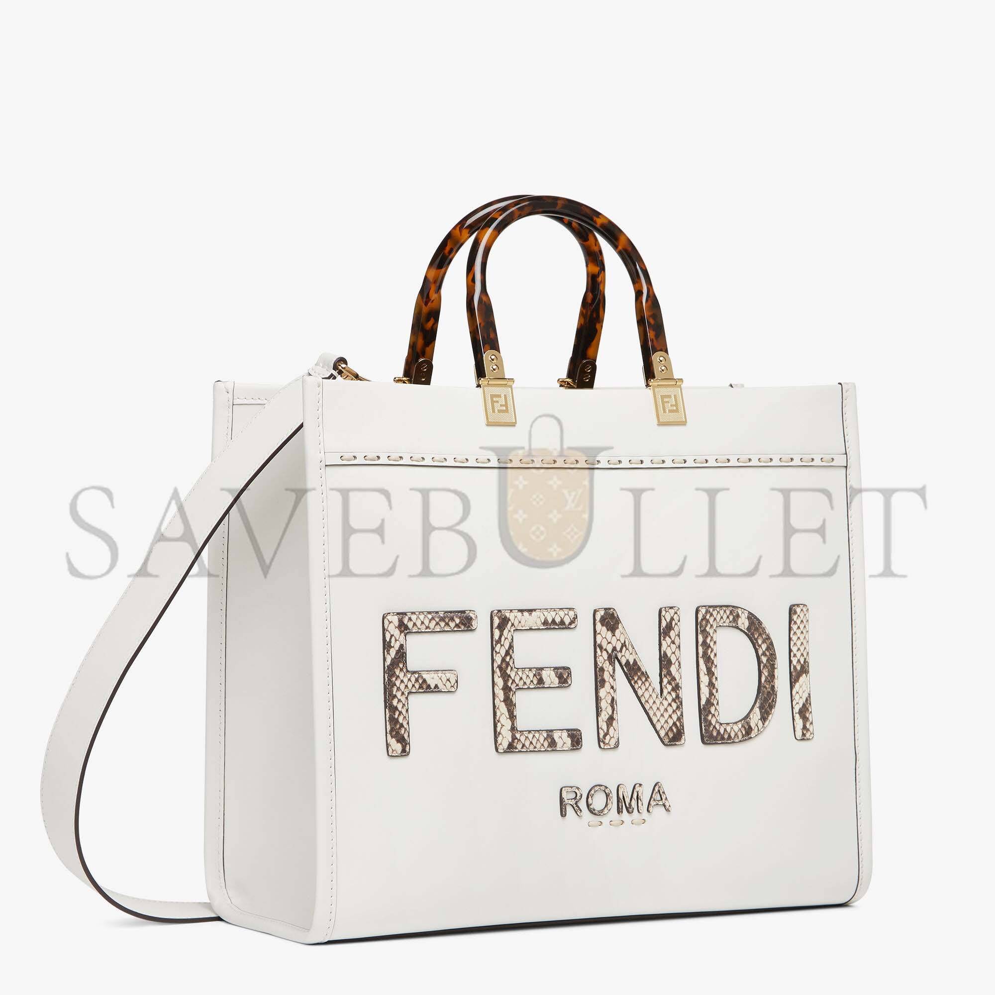 FENDI SUNSHINE MEDIUM - WHITE LEATHER AND ELAPHE SHOPPER 8BH386AHN5F1JU5 (35*31*17cm)