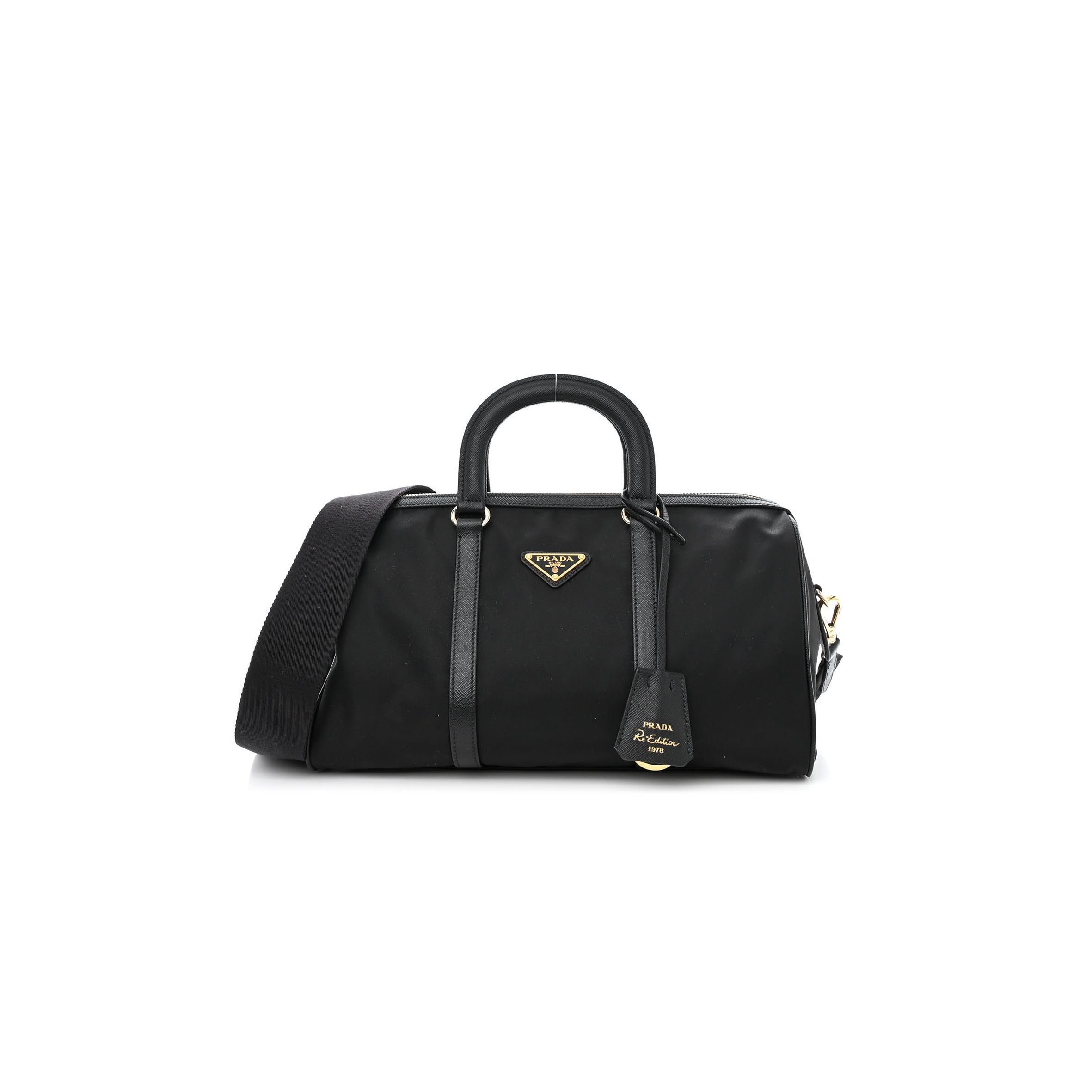 PRADA NYLON SAFFIANO RE-EDITION 1978 MEDIUM TOP HANDLE BAG BLACK (31*17*15cm)