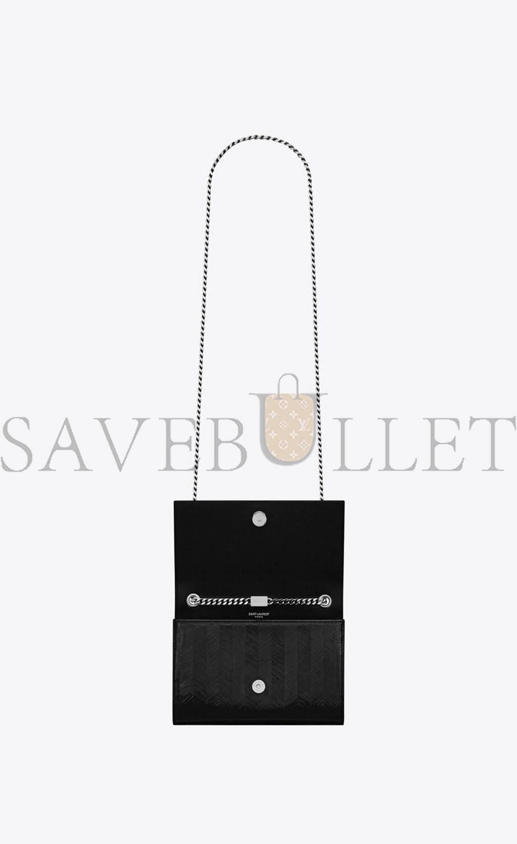 YSL KATE SMALL CHAIN BAG WITH TASSEL IN CHEVRON PATENT LEATHER 474366AAAWI1000 (20*12.5*5cm)