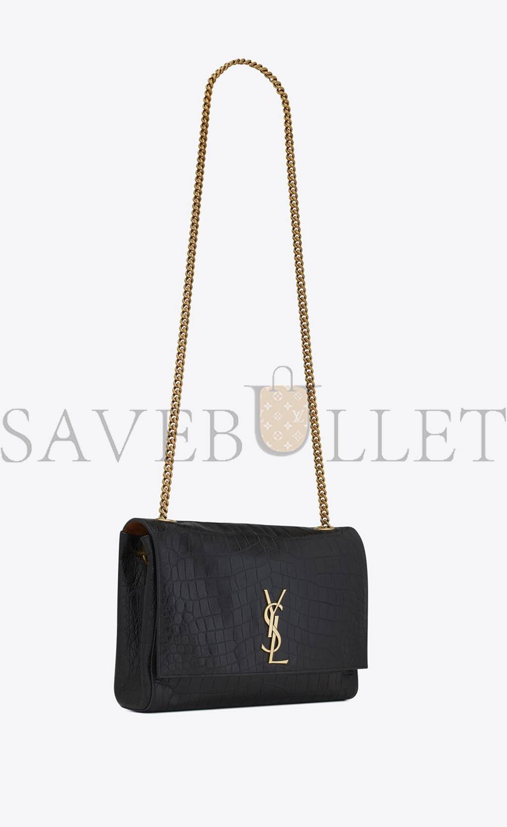 YSL KATE MEDIUM REVERSIBLE CHAIN BAG IN SUEDE AND CROCODILE-EMBOSSED LEATHER 55380424O1W1062 (28.5*20*6cm)