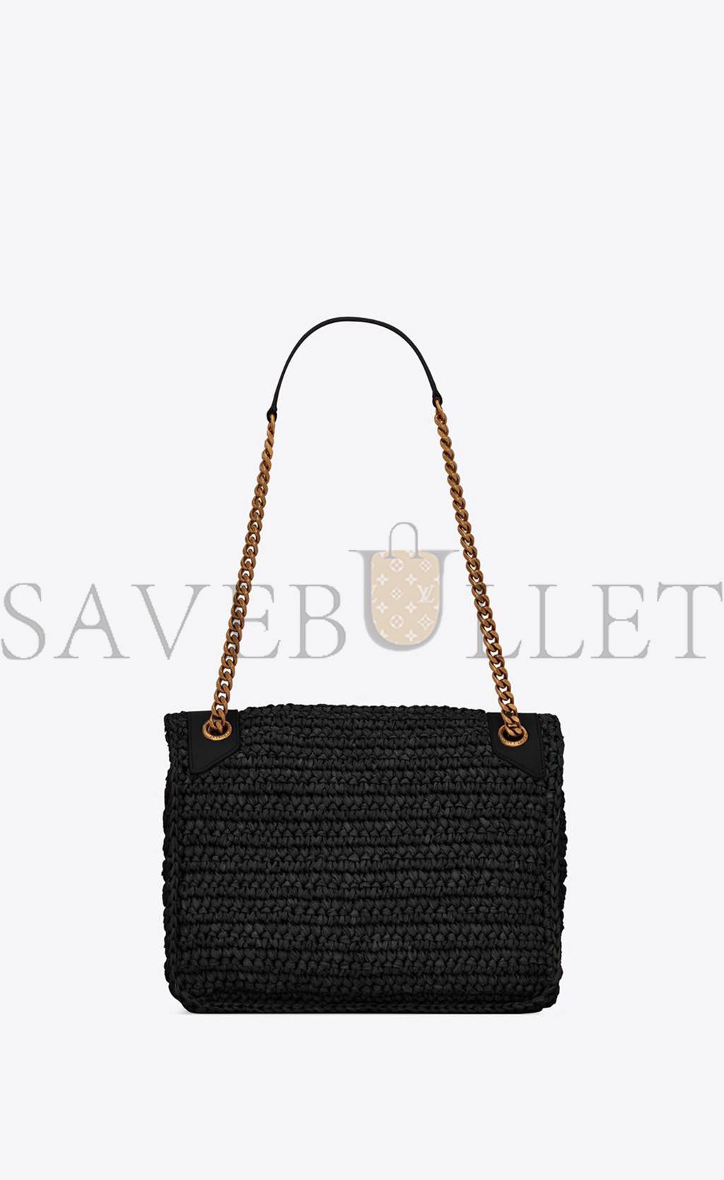 YSL NIKI MEDIUM CHAIN BAG IN RAFFIA AND LEATHER 633187GG66W1000 (28*20*8.5cm)