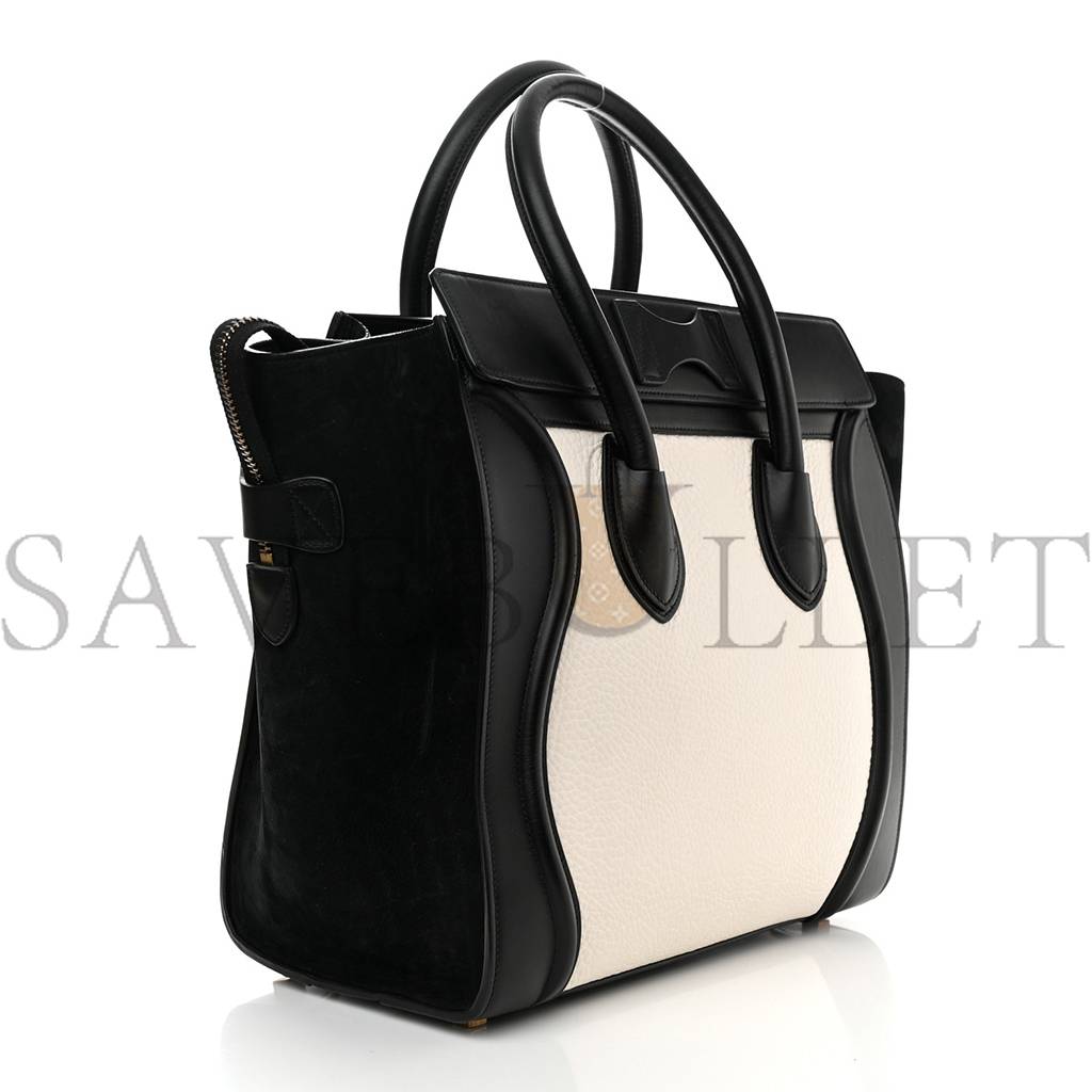 CELINE BULLHIDE CALFSKIN MINI BI-COLOR LUGGAGE BLACK WHITE (34*30*17cm)