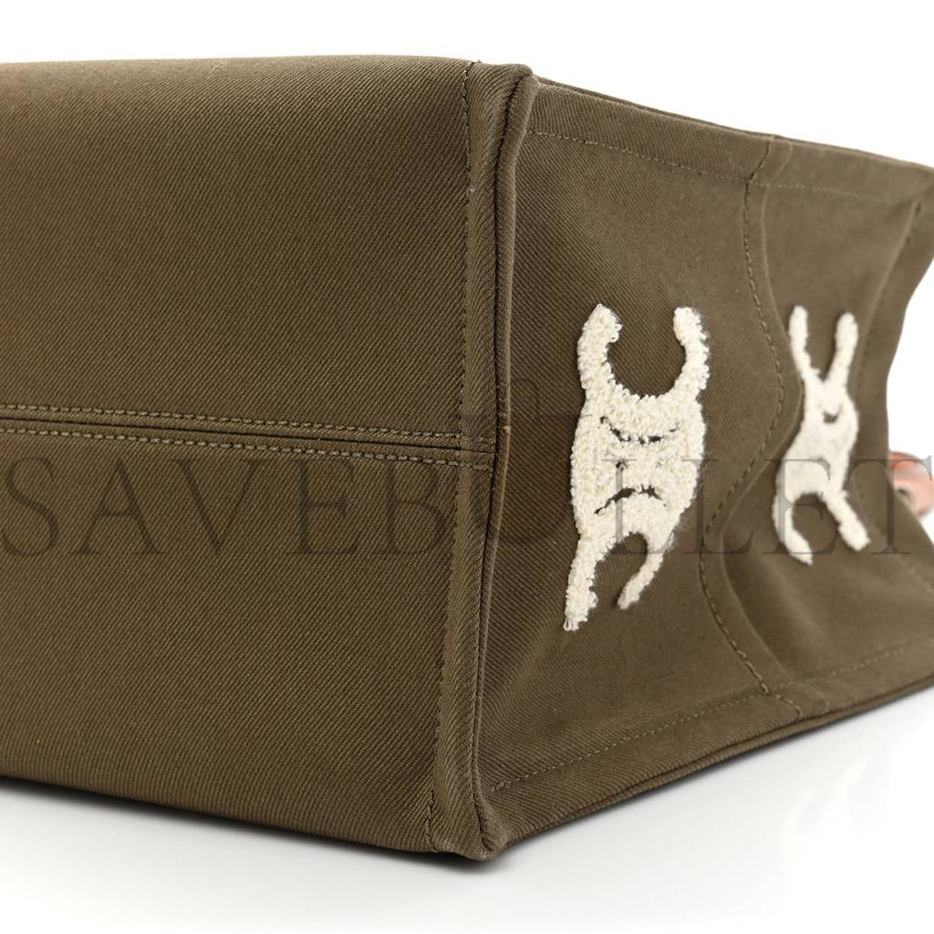 CELINE CANVAS CALFSKIN EMBROIDERED TRIOMPHE LARGE CABAS THAIS KHAKI TAN (41*29*17cm)