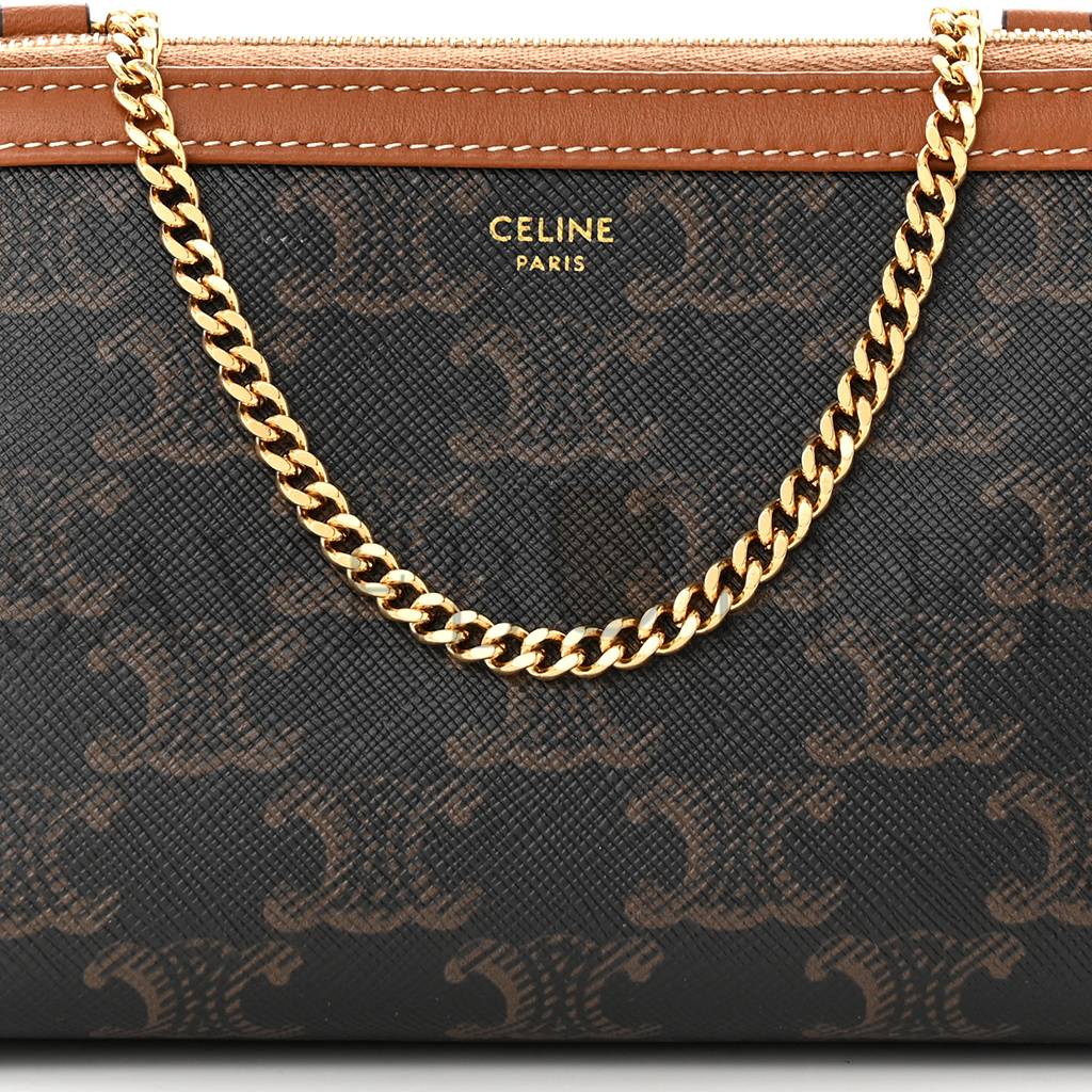 CELINE TRIOMPHE CANVAS CALFSKIN MINI CLUTCH ON CHAIN TAN (17*11*9cm)