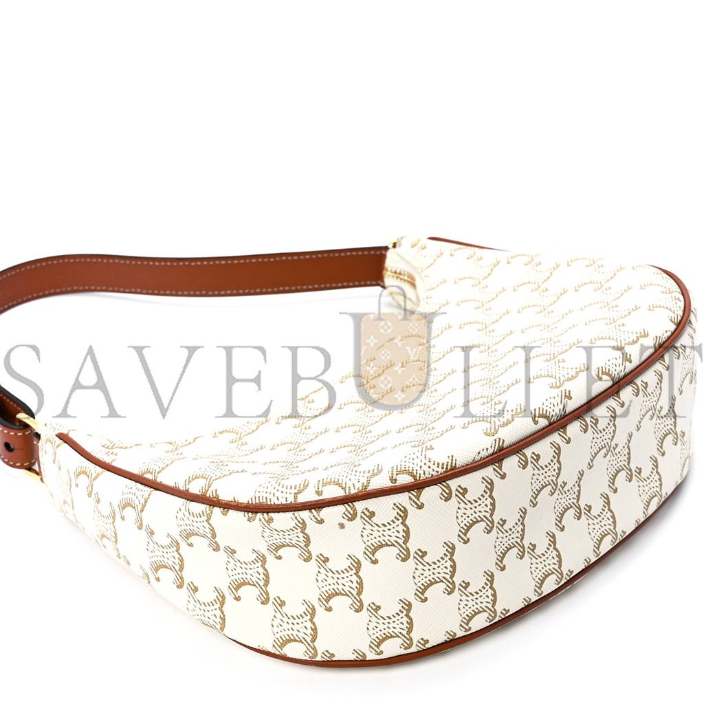 CELINE CANVAS CALFSKIN AVA TRIOMPHE SHOULDER BAG WHITE (20*17*6cm)