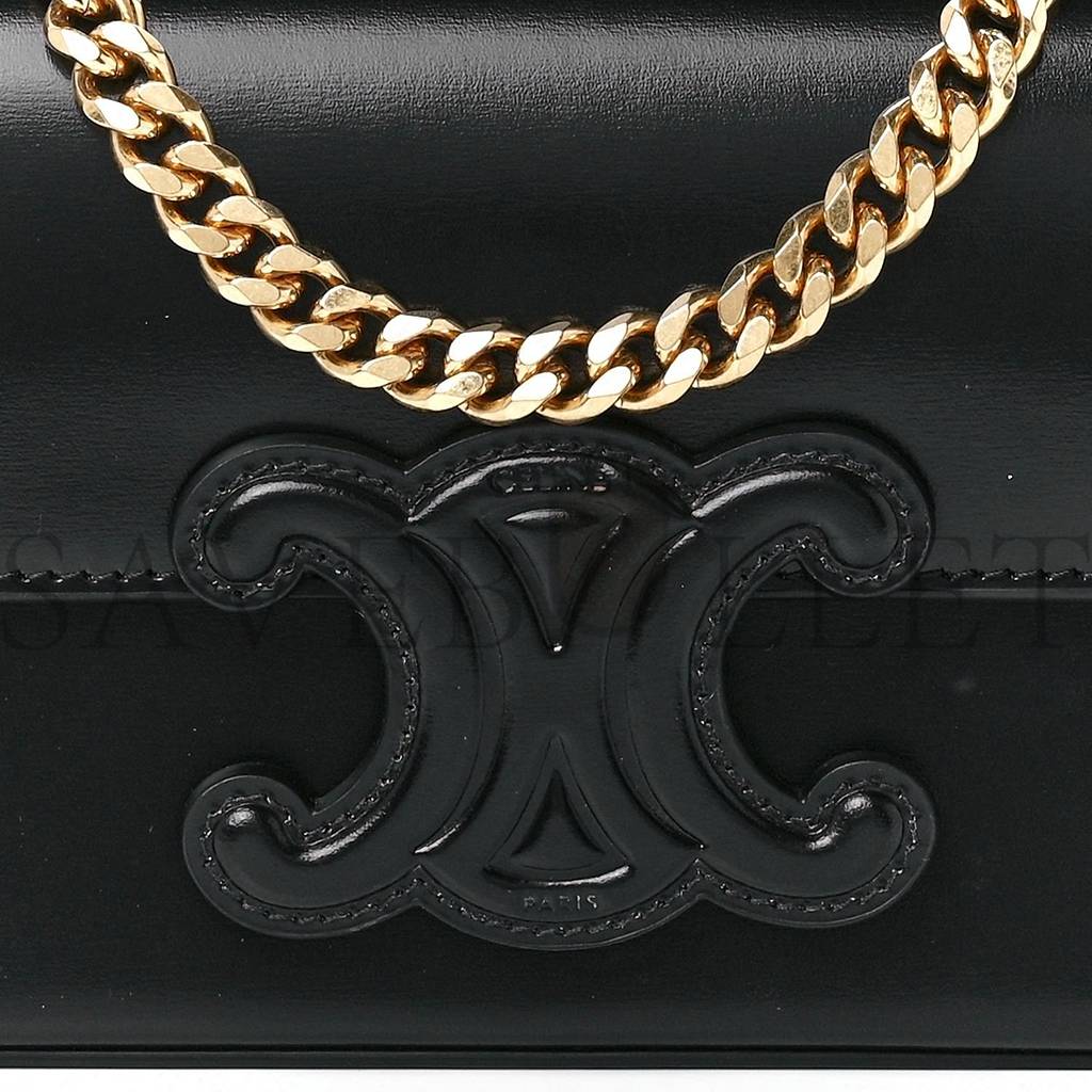 CELINE SHINY CALFSKIN CUIR TRIOMPHE CHAIN SHOULDER BAG BLACK (20*11*4cm)