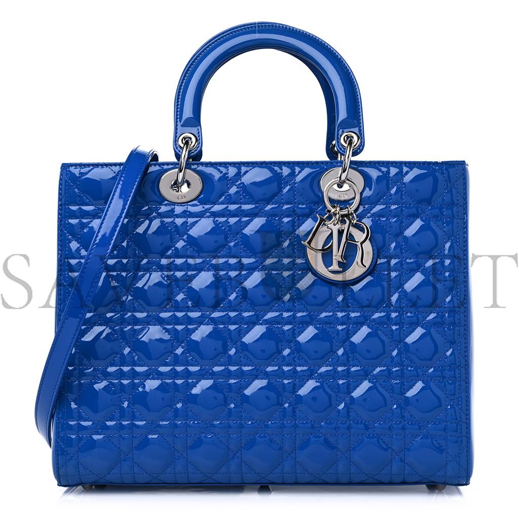 DIOR PATENT CANNAGE LARGE LADY DIOR BLUE (32*25*11.4cm)