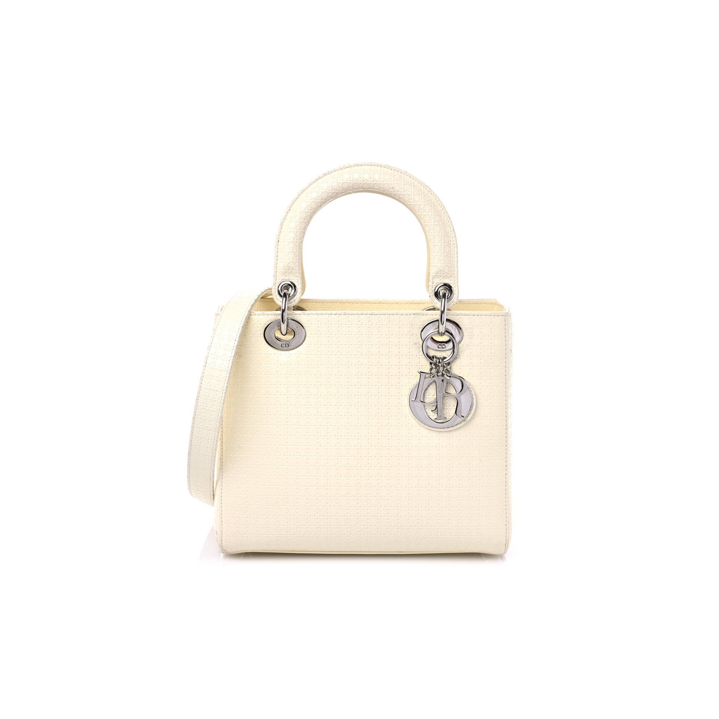 DIOR PATENT MICRO-CANNAGE MINI LADY DIOR WHITE (23*21*12.1cm)