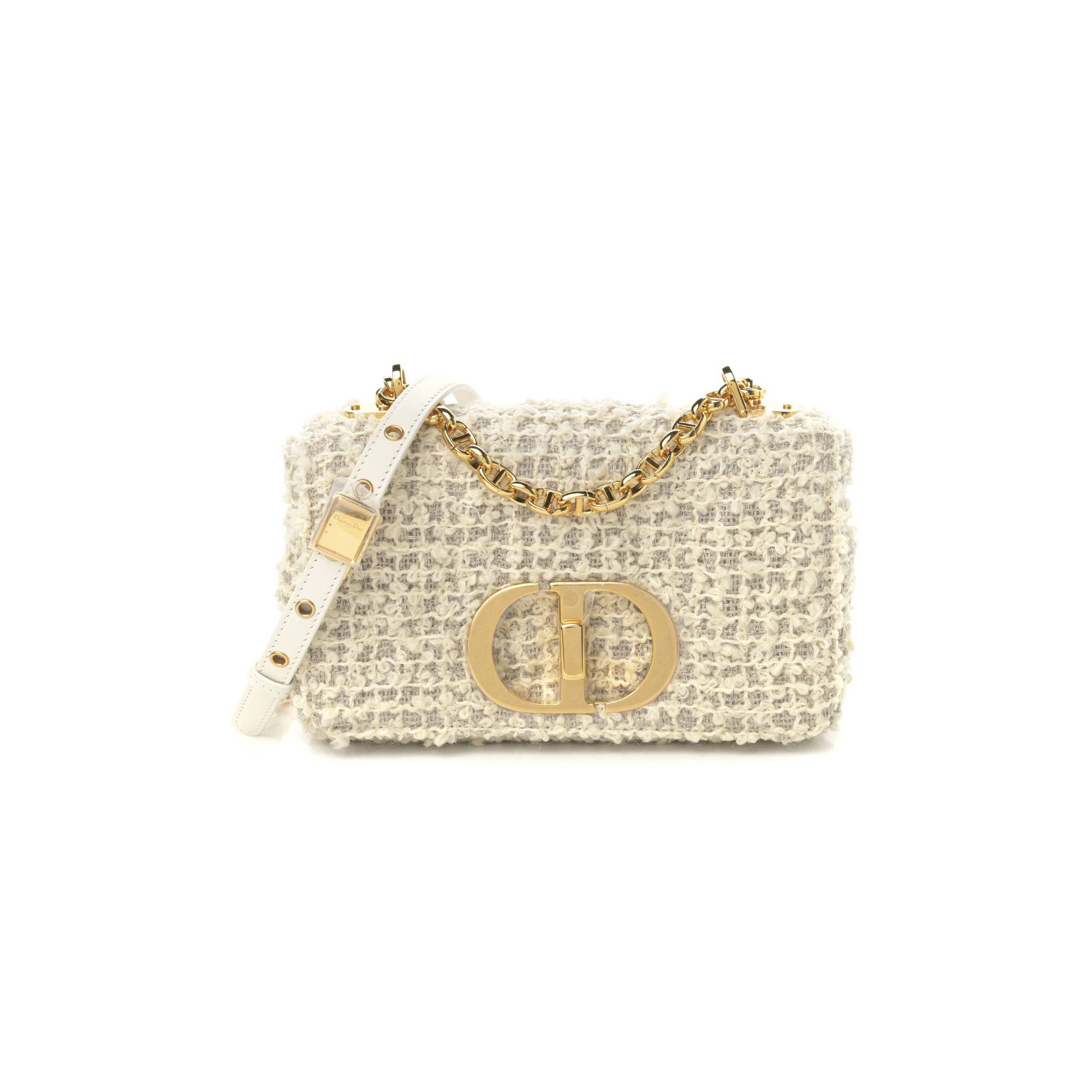 DIOR TWEED CANNAGE SMALL CARO BAG WHITE (20*12*6.4cm)