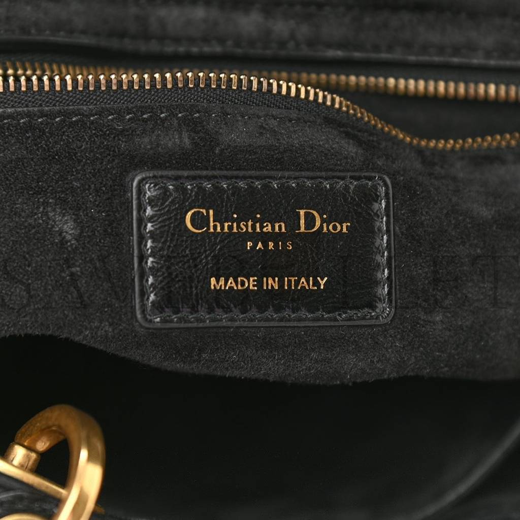 DIOR CRINKLED PATENT CANNAGE LARGE LADY DIOR BLACK (32*24*12.7cm)