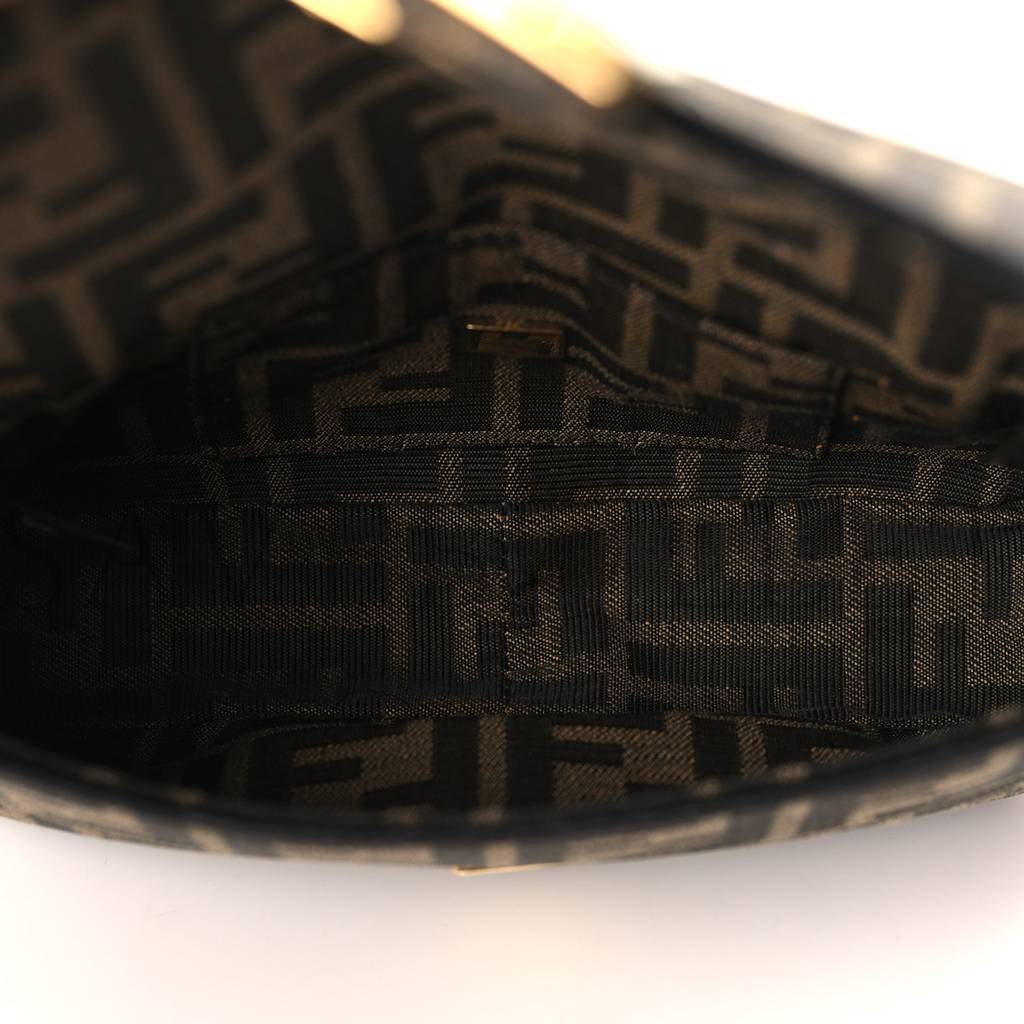 FENDI FABRIC JACQUARD FF 1974 MINI BAGUETTE TOBACCO MORO BLACK (18*12*4cm)