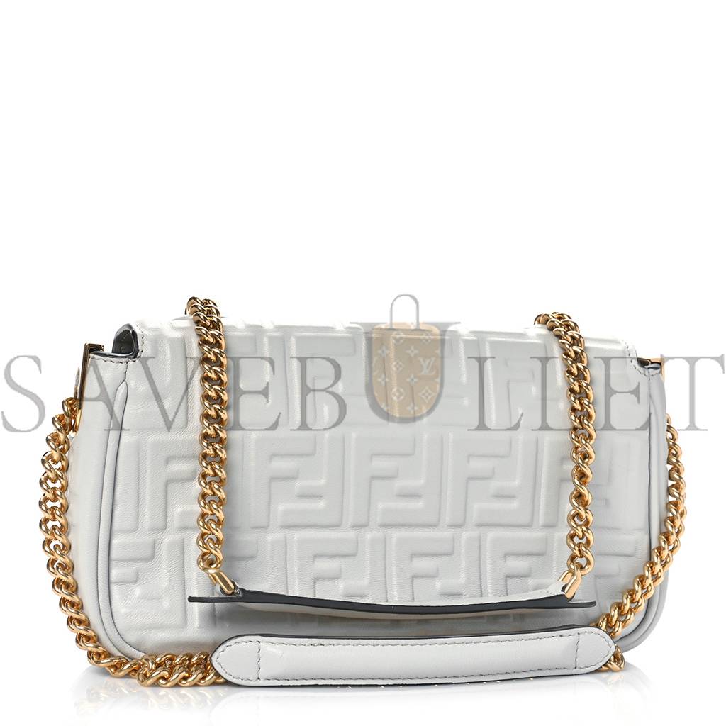 FENDI NAPPA SMALL FF EMBOSSED MIDI CHAIN BAGUETTE GHIAIA (23*13*6cm)